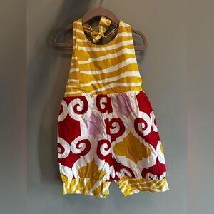 Girls' Yellow & Red Patterned Casual Dress Romper